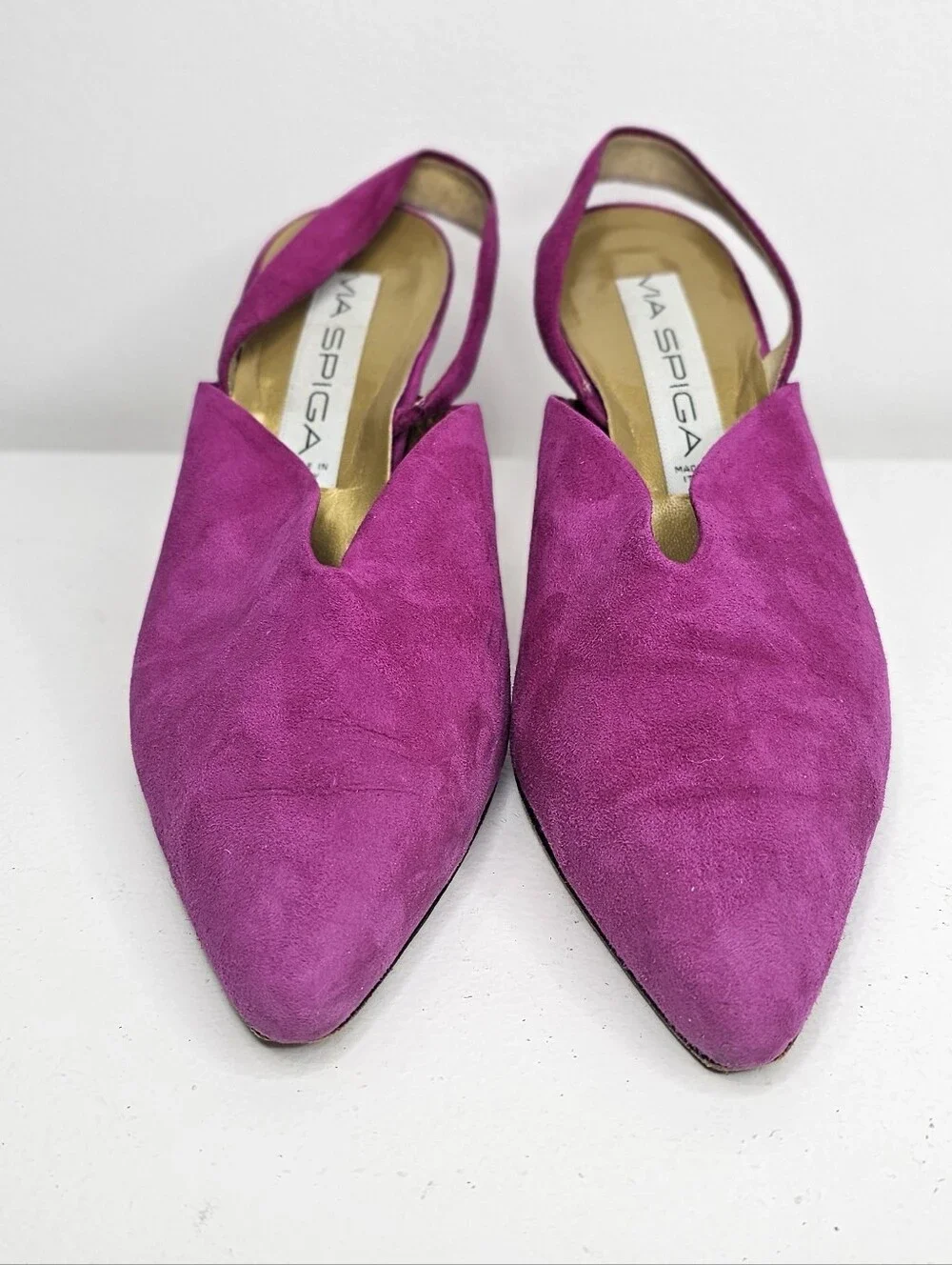Vintage Via Spiga Magenta Suede Slingback Kitten Heels Made in Italy Size 9B